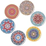 BOHORIA Premium Design Untersetzer 6er Set Dekorative Untersetzer fur Glas, Tassen, Vasen, Kerzen auf ihrem Holz-, Glas- oder Stein- Esstisch Boho Edition,Mandala