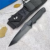 Taschenmesser, Full Tang Jagdmesser mit G10 Griff und Kydex Scheide, Scharfe Feststehende V-Klinge aus 154CM Stahl, Bushcraft Messer Outdoormesser, Geschenk für Männer (Schwarz-gezähnt)