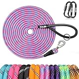 ZALER Lange Hundeleine, 15,2 m, 9,1 m, 6,1 m, 4,6 m, 3 m, Hundetrainingsleine, strapazierfähig, kariert, Schleppleine für Hundetraining, Spielen, Camping oder Garten (15 m, Blau-Rosa)