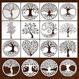 Winter Shore Baum des Lebens Schablonen Wandgestaltung [12er-Pack] - Wiederverwendbares DIY Set Baum Stencil Schablonen mit Aufbewahrungsring - Zum Malen auf Leinwand, Sprühen, Zeichnen - 15 x 15 cm