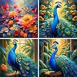 4 Stück 5D DIY Diamand Painting Erwachsene Pfau,Diamant Painting Bilder Blume Malen Nach Zahlen Diamond-Painting mit Diamond Painting Zubehör,für Zuhause Dekoration Geschenke (4er set,60x60cm) Ws-6137