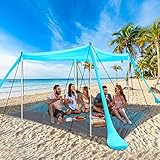 Strandzelt UV Schutz riggoo Sonnenzelt Sonnensegel Strand Zelt 3 × 3m Komfort Outdoor-Schatten für Campingausflüge, Angeln, Hinterhofspaß oder Picknicks (Seegrün)