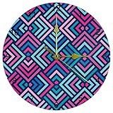 EZIOLY Wanduhr mit buntem Dreieck-Muster, 25,4 cm, leise, nicht tickend, Quarz, batteriebetrieben, runde Wanduhr für Zuhause/Büro/Schuluhr