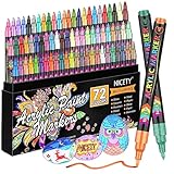 NICETY Acrylstifte für Steine Wasserfest - 72 Multimarker Acrylmarker Glasmalstifte für Stein Stoff Holz Leinwand Glas Keramik - 0,7 mm Acrylic Paint Marker Porzellanstifte