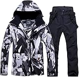 HOTIAN Herren Schneeanzug Herren Ski Jacke und Hosen Set Winter Warme Schnee Skifahren Sätzefür Wandern Klettern Isoliertes Snowboarden black+black L