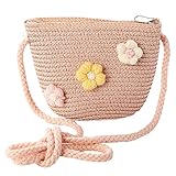JAHEMU Mädchentaschen Blumen Stroh Tasche mit Reißverschluss Strohtasche Crossbody bag Stroh Umhängetasche für den Urlaub Reise Outdoor Aktivitäten