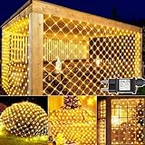 yowin Lichternetz Außen 3x2m 200 LED Lichterkette Netz mit Stecker, Timer, 8 Modi Weihnachtsbeleuchtung Netz Wasserdicht Lichtervorhang für Balkon Decke Innen Baum Fenster Zaun Deko - Warmweiß