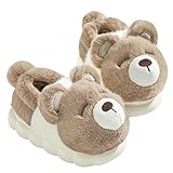 SMMZRF Männer Und Frauen 3D Cartoon Bär Plüsch Hausschuhe Paar Plüsch Warme Hausschuhe-Khaki-38-39(Fit37-38)