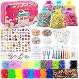 Sundaymot 18000+ Gummi Loom Bands Kit, Loom Armband Making Kit für Mädchen, mit Leinwand Tasche, Charms Perlen, DIY Kunst Handwerk Set, Gummiband Armband Kit Kreative Geburtstagsgeschenke für Mädchen