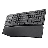 Trust Arvia Leise Ergonomische Tastatur Kabellos QWERTZ Layout Bluetooth + 2.4GHz USB Empfänger, Multigeräte Funktastatur mit Handballenauflage, Split Keyboard für PC Laptop Mac, Schwarz