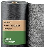 Praknu Unkrautvlies 100g/m2 1m Breit - 50m2 auf Rolle - Unkrautfolie mit 24 Erdanker - Wasserdurchlässig & Reißfestes - UV Stabil - Für Garten