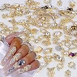 Dornail 50 Stück Gold Nail Charms,Mix Styles Glitzersteine Nägel Perle Legierung Nagel Steine Blume Schmetterling Strasssteine Nägel Herz Stern Nagel Charms DIY Nail Art Zubehör Frauen nägel Deko