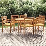 UJCHVHN Home Garden, 7-teiliges Garten-Esszimmer-Set, Massivholz, Teakholz