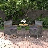 QJBSAVVA 3-TLG Garten-Essgruppe aus Poly-Rattan und Akazienholz 60x75 cm Grau Kleine Balkonmöbel für Terrasse Balkon und Garten