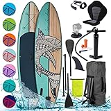 BRAST SUP Board Shark | Aufblasbares Stand up Paddle Set | 300-365cm viele Modelle | inkl. Zubehör Fußschlaufe Paddel Pumpe Rucksack | Blau Grün Gelb Rot Türkis Orange Pink | Natural 320