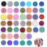 Jurxy 45 Boxen Nagel Puder Chrom Pulver Set Meerjungfrau Glitter Kosmetik Nägel Art Dekorative Glitzer für Gesicht Körper Slime Party Halloween Weihnachten Kunsthandwerk Schminke Set Kinderschminke