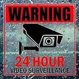 24 Stunden Videoüberwachungs-Aufkleber, 15,2 x 15,2 cm, transparent, Sicherheitskamera-Alarmsystem, Warnschilder für Zuhause, Geschäft, Fenster, Tür, 6 Stück