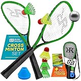 Rush Racket Set RS3 Speed Badminton Set 5-teilig (2X Schläger, 5X Federbälle, 1x Softball, 8X Feldmarkierung, 1x Tragetasche) Crossminton Set - Turbo Badminton Set - Speedbadminton Set (Green)