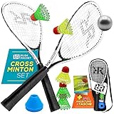 Rush Racket Set RS3 Speed Badminton Set 5-teilig (2X Schläger, 5X Federbälle, 1x Softball, 8X Feldmarkierung, 1x Tragetasche) Crossminton Set - Turbo Badminton Set - Speedbadminton Set (white)