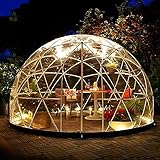 Gewächshaus Gartenkuppel Iglu, 3,6 x 2,2 m, PVC-Kuppelzelt, witterfest, Blasenzelt mit 2 x 10 m Lichterketten, transparente Hülsenabdeckung, Geodätsystem
