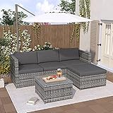 Polyrattan Lounge Set, Gartenmöbel Set Balkonmöbel für 3-4 Personen, Terrassenmöbel-Set, Gartenlounge Outdoor mit Kissen und Glastisch, Ecksofa, für Garten Balkon und Terrasse (Grau)