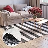 MY-RUG Fleckerlteppich 80 x 150 cm - Schwarz Weiß gestreift, handgewebt, recycelte Baumwolle als Flickenteppich und Wendeteppich, moderner Chindi Teppich Aarav Kelim Teppich