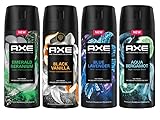 AXE Premium Bodyspray 4er Set Aqua Bergamot/Black Vanilla/Blue Lavender/Emerald Geranium Deo ohne Aluminiumsalze mit 72 Stunden Schutz gegen Körpergeruch 150 ml 4 Stück