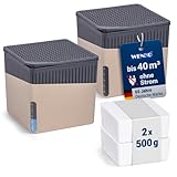 WENKO Raumentfeuchter Mod. Cube, 2er Set, je 500 g Entfeuchter Granulat, für Räume bis 40 m³, beugt Schimmel und Gerüchen vor, ohne Strom, geräuschlos, nachfüllbar, Beige