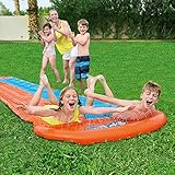 Bestway 52328 BW52328 H20GO Double Water Slip and Slide, 4.88m Inflatable Garden Games with Built-in Sprinklers, Black, 488 x 138 cm