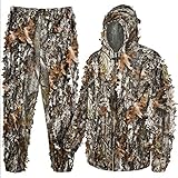 LOOGU Tarnanzug Ghillie Suit mit Kapuze Leicht und Atmungsaktiv Tarnung Jacke und Hose Woodland Camouflage Tarnkleidung Anzug Herren Damen Camo Kleidung Für Jagd Tierbeobachtung-Super 2.0