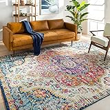 Surya Rabat Vintage Teppich groß - Teppich Wohnzimmer 160x230cm, Esszimmer, Schlafzimmer - Orientalischer Teppich Boho Style - Carpet Living Room, Bunter Muster, Fuchsie, Gebranntes Orange, Senfgelb