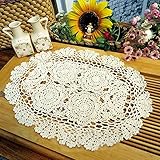 FIYSON 2 Stück Handgehäkelte Doilies,Oval Handgehäkelte Doilies 30 * 45cm Handarbeit Geklöppelt Spitzendeckchen Baumwolle Placemat Blume Matte, Häkeldeckchen Tischdecke Für Partydekoration (Beige)