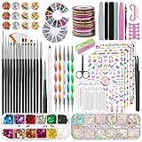 TAVADA Nail Art Pinsel und Dekorationen Set,Nail Art Dekoration Zubehör Set,15 Pcs Pinsel,5 Blätter Nagelsticker,5 Pcs Dotted Pen,Strasssteine Nägel,Ultra Dünn Nagel Pailletten für Nagelkunst Maniküre