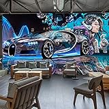 XZCWWH Fototapete 3D Street Graffiti Sport Auto Wandtuch Restaurant Kinder Jungen Schlafzimmer Hintergrund Wandverkleidung Tapete,350cm(W)×256cm(H)