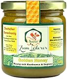 Deutscher Honig mit Kurkuma, Ingwer und schwarzem Pfeffer - Honig aus der Familien Imkerei “Zum Lederer” - 500 g flüssiger Akazienhonig aus dem bayerischen Wald - Honig direkt vom Imker