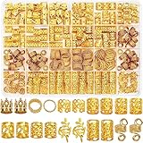 Lucomb 220 Stück Gold-Haarschmuck für Zöpfe, Loc Schmuck für Haar-Dreadlock, Haaranhänger für Frauen, Metall-Gold-Zöpfe, Ringe, Manschetten-Clips für Dreadlock-Zubehör, Haar-Zöpfe