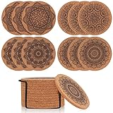 TOOINKCV 12 Stück Kork Untersetzer, Gläser Untersetzer Kork, 4 Zoll Getränk Untersetzer, Tasse Untersetzer Wiederverwendbare Saugfähigen Coaster Holz Mandala für Kaffee Bar Küche (Kork Farbe)