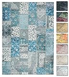 Kelim Patchwork Teppich Blau 120 X 160 cm - Maschinenwaschbar - Moderner Kurzflor Wohnzimmer Teppich - Super Soft