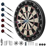 AJOXEL Dartscheibe Kork mit 6 Dartpfeile Professional Dartboard + Pro Flights + Zubehör Dartscheibe Pfeilen Metallspitze Profi Klassische Dartscheibe with Darts Set