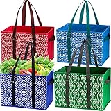 WUWEOT 4 Pack wiederverwendbare Einkaufstaschen, große Einkaufsbox, faltbare waschbare Box Bag mit verstärktem Boden, strapazierfähige Griffe für Obst, Gemüse, Kleidung, Spielzeug und Picknick