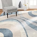 KeletiRug Teppich Wohnzimmer Große 200 x 290 cm, Schlafzimmer, Esszimmer Kurzflor Waschbar rutschfest, Anti-Rutsch Küche Büro Moderne Geometrische Linien Blau