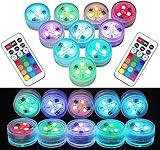 Mini Unterwasser Licht RGB Multi Mehrfarbige LED Teichbeleuchtung 10pcs Wasserdichte Teelichter mit Fernbedienung Multicolor Dekoration für Garten Aquarium Vase Badewanne Pool oder Spa