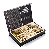 24-Teiliges Steak- & Pizzabesteck Set Edelstahl Essbesteck für 12 Personen, 6 Messer/6 Gabeln/6 Löffel/6 Teelöffel, Hochwertige Geschenkverpackung für Hochzeiten, Bankette