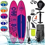 BRAST SUP Board Summer | Aufblasbares Stand up Paddle Set | 320x81x15cm viele Modelle | inkl. Zubehör Fußschlaufe Paddel Pumpe Rucksack | Blau Rot Grün Orange Türkis Pink Weiß | 320 pink