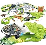 174 Stück Rennstrecke Spielzeuge Flexible Zugbahnen mit 8 Dinosaurier-Figuren,2 elektrische Rennauto-Fahrzeuge Spielset mit Lichtern Weltrennens für Kleinkinder,Kinder,Jungen