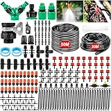 AQXONG Garten Bewässerungs System, 50m+20m Bewässerungsrohr, 297Pcs Garten Bewässerungs Kit, DIY Automatisches Pflanzenbewässerungs System für Garten, Rasen, Gemüsegarten, Bauernhof