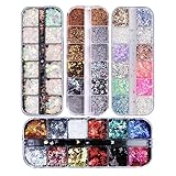 48 Farbe Nagel Pailletten Glitter, Nail Art Strassstein glitzer für gesicht körper glitzer, Shiny Gemischt Runde Dünne 3D Nail art Aufkleber, DIY Dekoration(4 Boxen/48 Gitter)