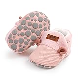 GDSDYM Kuschelige Baby-Stiefeletten aus weichem Fleece mit griffiger Sohle, warme Winterschuhe für Neugeborene, A04 Pink, 6-12 Months Infant