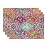 Artoid Mode Boho Vintage Geometrie Marokkanisch Mandala Platzsets 4er Set, 30x45cm Urlaub Bankett Tischsets Waschbar Platzdeckchen Küche Party Deko