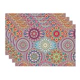 Artoid Mode Boho Vintage Geometrie Marokkanisch Mandala Platzsets 4er Set, 30x45cm Urlaub Bankett Tischsets Waschbar Platzdeckchen Küche Party Deko